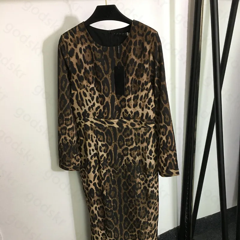 Leopard Print Stretch Dress Women Fashion Brand Package Hip Skirt Designer High Waisted Skirt Long Sleeved Dress Pajamas