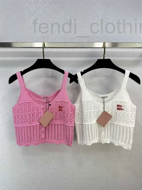 Women's Knits & Tees designer 2023 Summer New Miu Letter Embroidery Knitted Age Reducing Girl Style Sweet and Elegant Spicy Strap Top WAUN