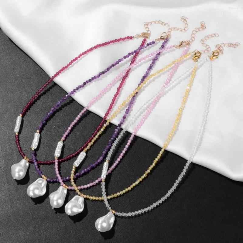 Anhänger Halsketten Elegante Imitation Perle Halskette Für Frauen Männer Natürliche Facettierte Edelstein Perlen Weiblichen Schmuck Barock Choker Kristall