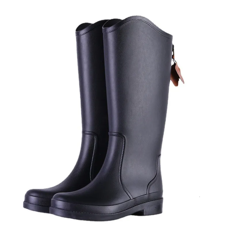 Rain Boots Fashion Women Rainboots PVC Waterproof Gummi Rain Boots Kvinnliga non-halk slitstarande knähöga stövlar vattenskor 36-41 230912