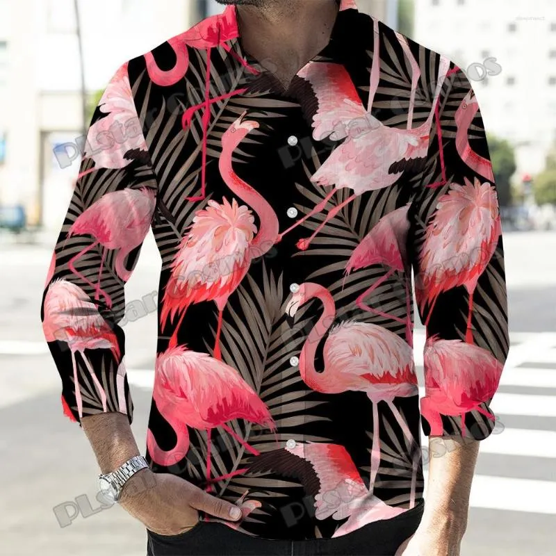 Mannen Casual Shirts PLstar Cosmos Dier Flamingo Papegaai 3D Gedrukt Mode Lange Mouw Button Down Lente Revers Shirt CXS38