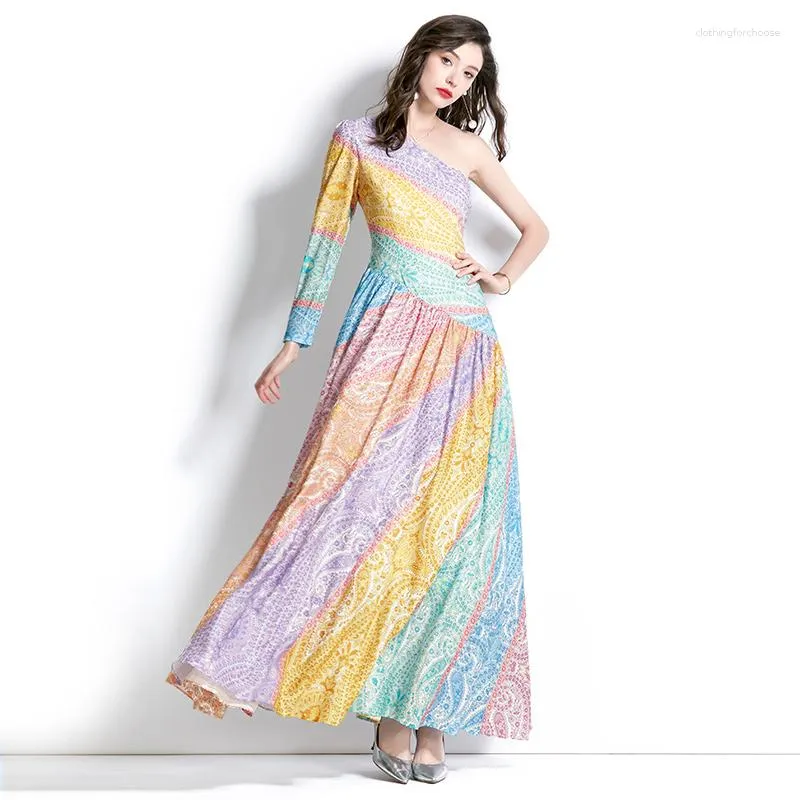 Casual Dresses Summer Dress Women Tie Dye Diagonal Collar Elegant Böhmen Sundress STEVELESS Strandkvalitet Tryckfest PO