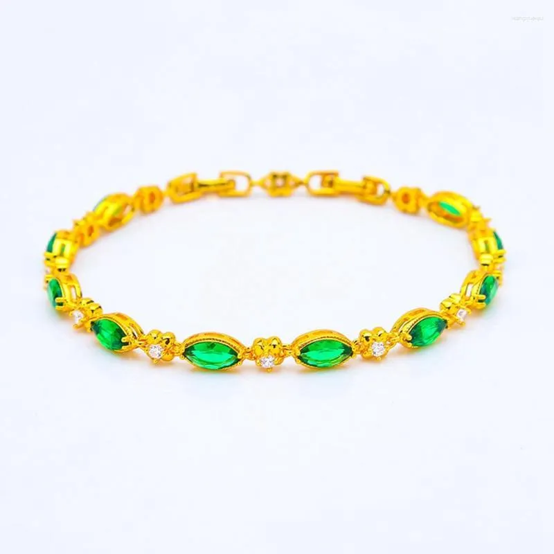 Pulseras de eslabones, pulsera de cristal transparente/azul/rojo/verde, cadena para la muñeca para mujer, oro de 18k, elegante, bonito regalo de joyería de 20cm de largo