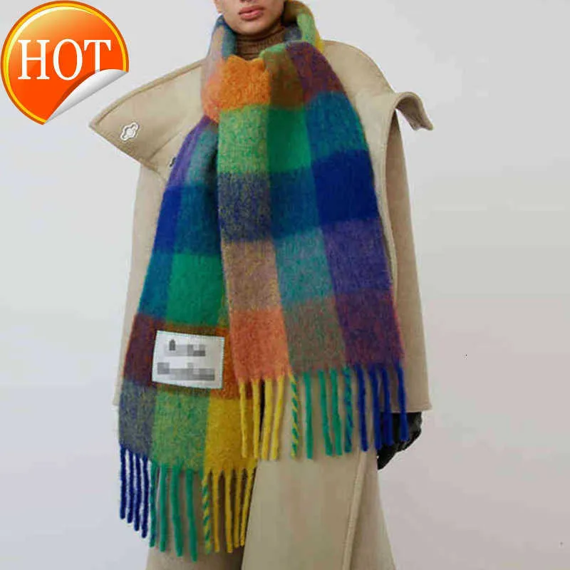 Fashion Luxury Ac Scarf Men's Scarves Imitation Cashmere Plaid Wraps Long Student Bib Warm Shawl Rainbow Thick Lattice