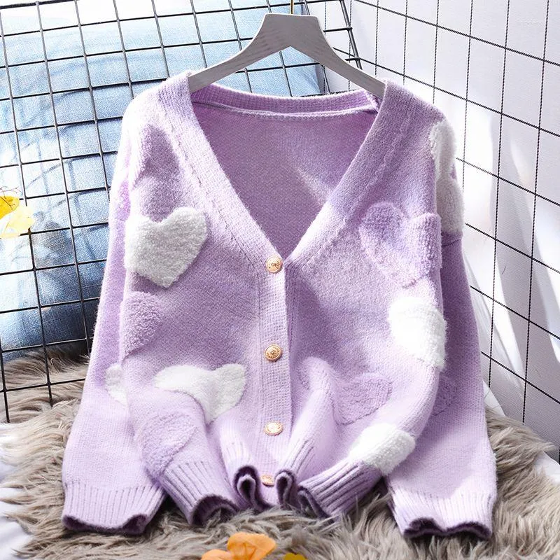 Damenpullover Korejepo Japanische Liebe V-Ausschnitt Pullover Mantel Lose Herbst Süße Overlay Weiche Kleidung Klebrige Strickjacke