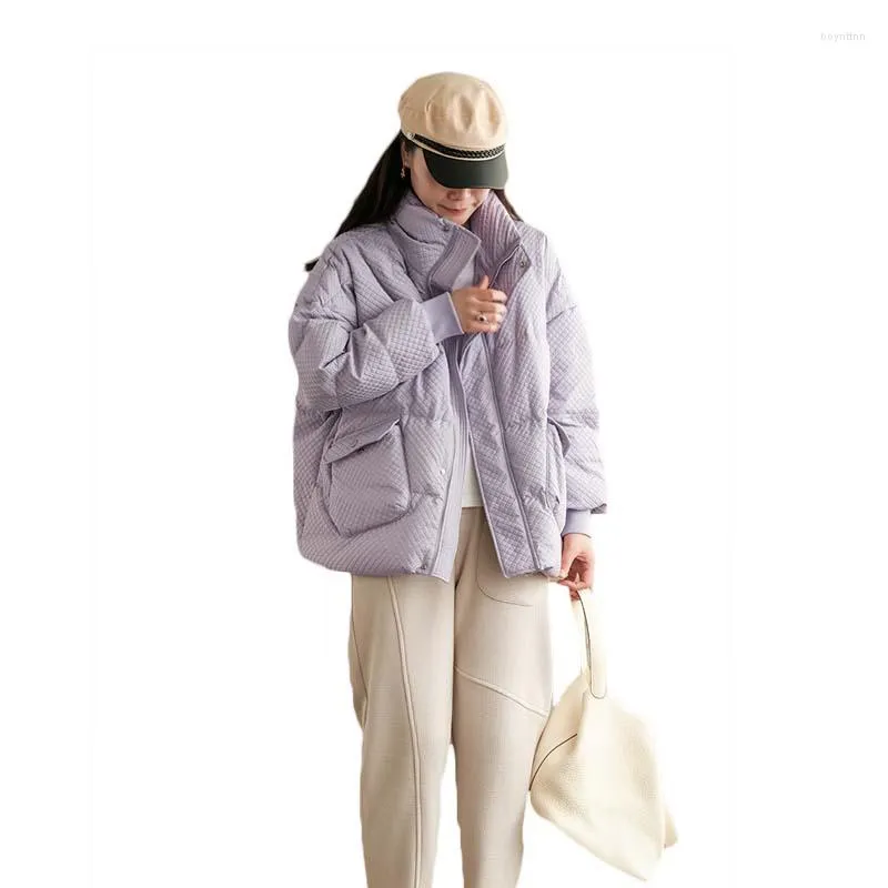 Veste en coton rhombique stéréotypée pour femme, manteau d'hiver à col montant, avec grande poche et fermeture éclair, à la mode et à la chaleur, Y692, 2023