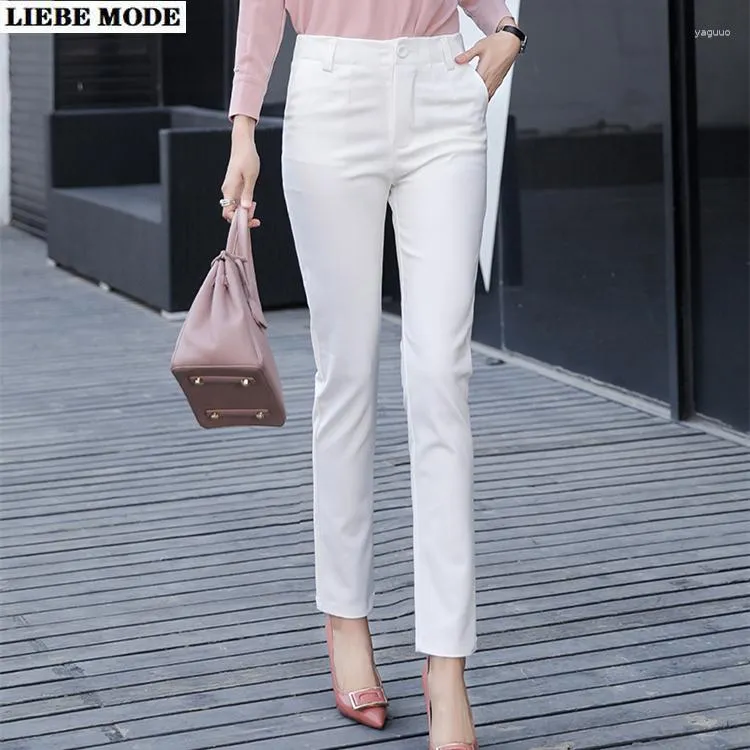 Calças femininas escritório senhora negócios design casual lápis ol moda cáqui branco terno mulheres meados de cintura magro trabalho formal calças