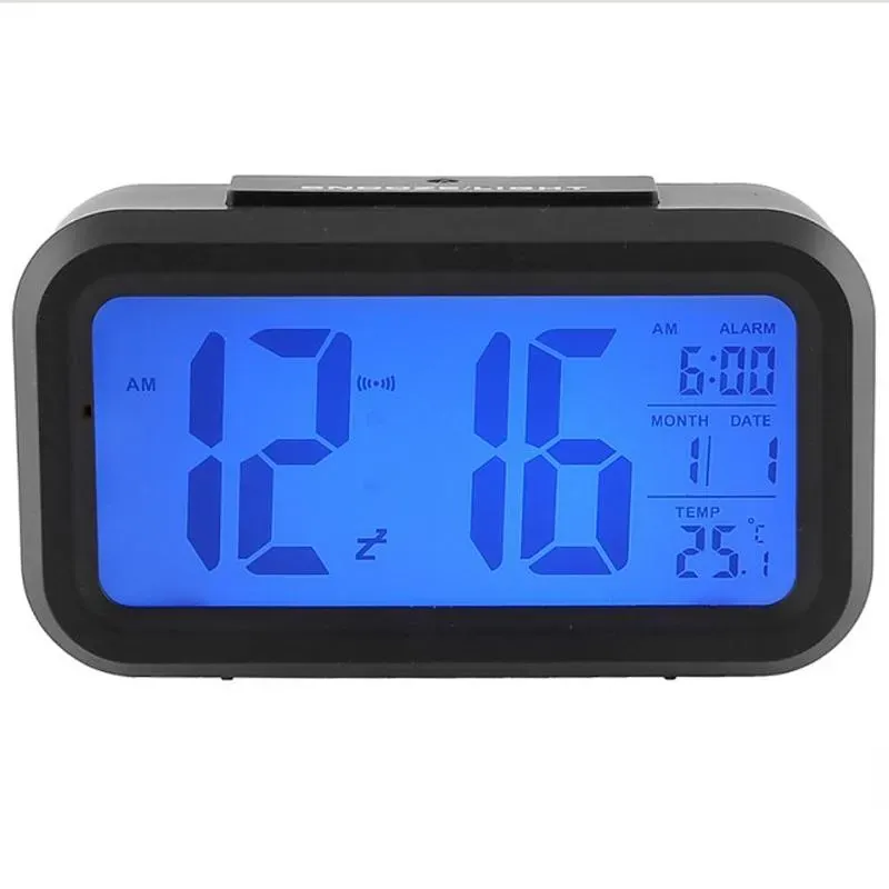 Plastic Mute Alarm Clock LCD Smart Clock Temperature Cute Photosensitive Bedside Digital Alarm Clock Snooze Nightlight Calendar F0524W24