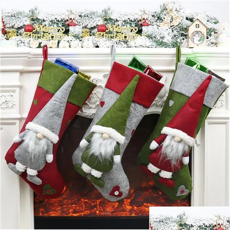 Christmas Decorations Gift Socks Plush Santa Stocking With Hanging Rope For Xmas Tree Ornament Eec2702 Drop Delivery Home Garden Festi Dhypb