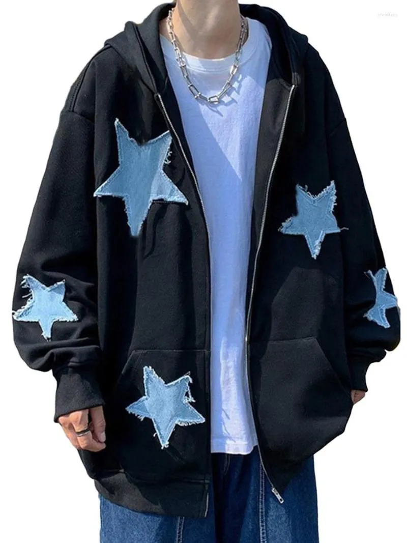 Women's Hoodies Women Graphic Star Printed HoodieY2k Grunge Oversized Long Sleeve Zip Up Sweatshirt 90s E Girl Hooded Jacket Streetwear