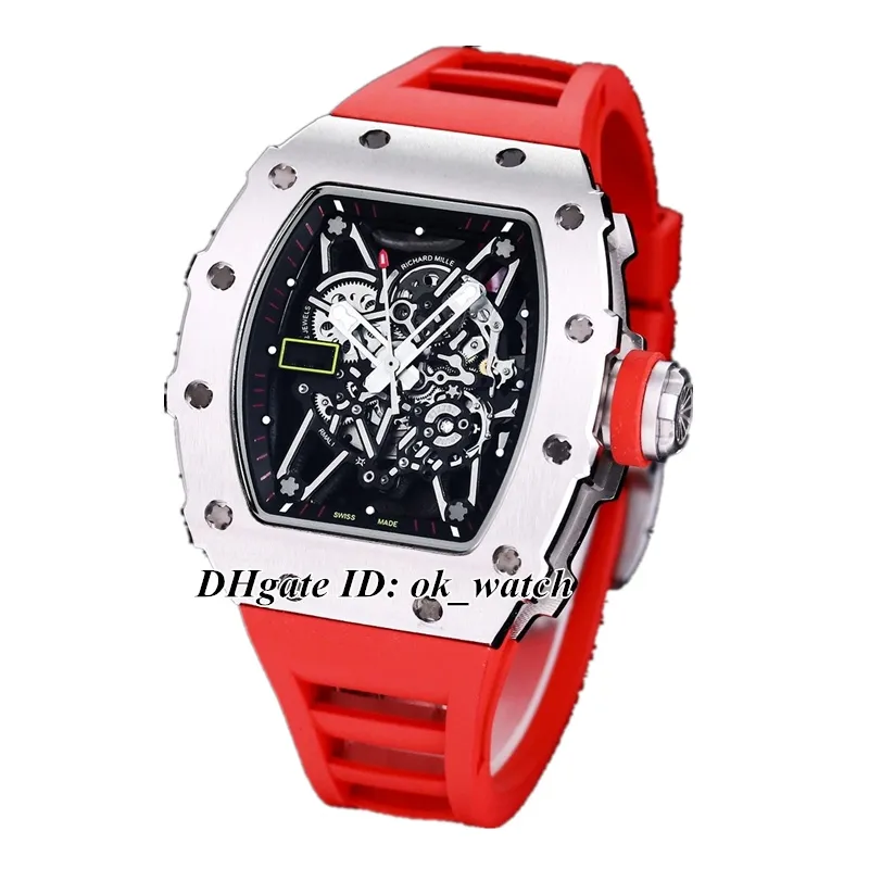 Miyota – montre automatique pour hommes, cadran squelette, boîtier en acier, montres de Sport, bracelet en caoutchouc rouge, fermoir pliant, nouvelle collection 35-02