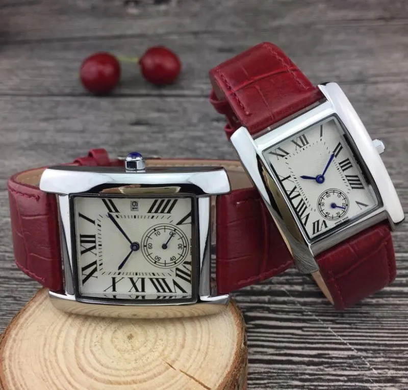 2023 Ledergelenk Watch Lurury Man Square Mode Brand Watches Women Lady Girl Hollow Fashion Watches Lady Girl Square Numerals Dial Stahl Stahl Metall