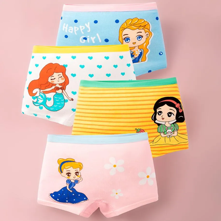 Sous-vêtements en coton pour filles, culottes mignonnes de dessin animé, pantalons doux pour filles de 3 à 15 ans, 4 pièces/lot