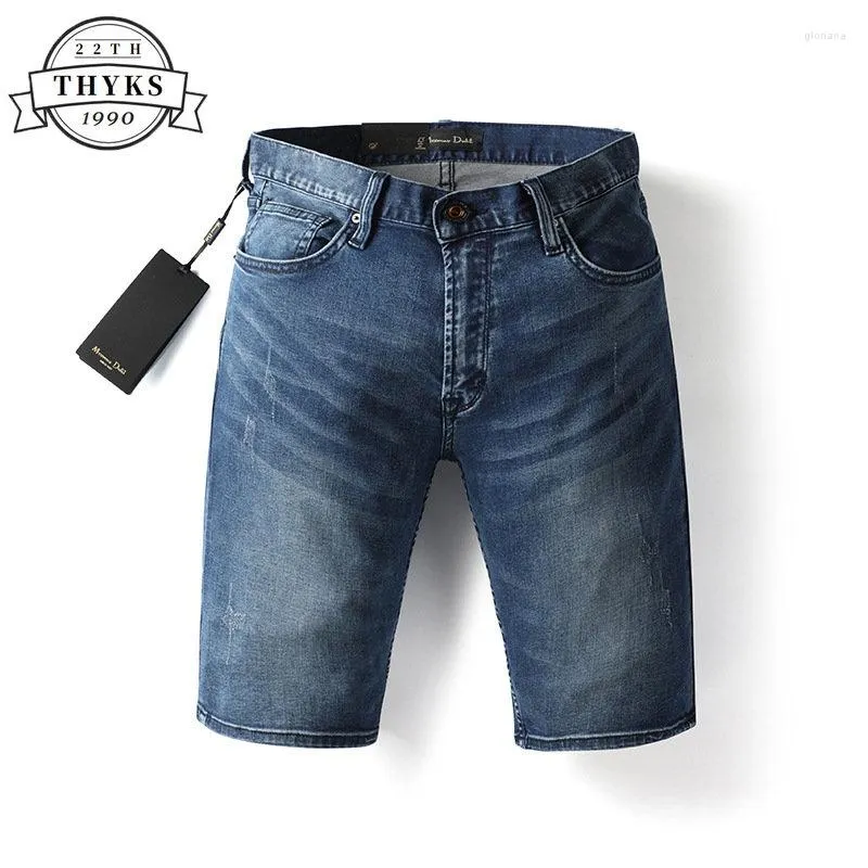 Shorts masculinos verão jeans casual respirável de alta qualidade estiramento magro calças médias moda masculino esporte diário bermuda