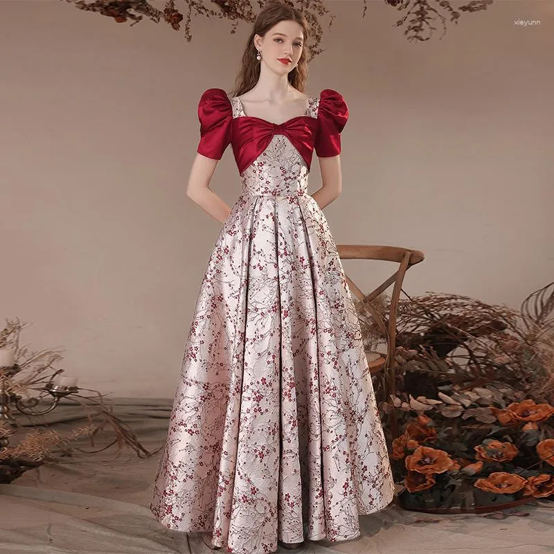 Ethnic Clothing Elegant Prom Dress Gown Women Long Qipao Square Neck Vestidos Embroider Flower Cheongsam Ball Chinese Style Dresses