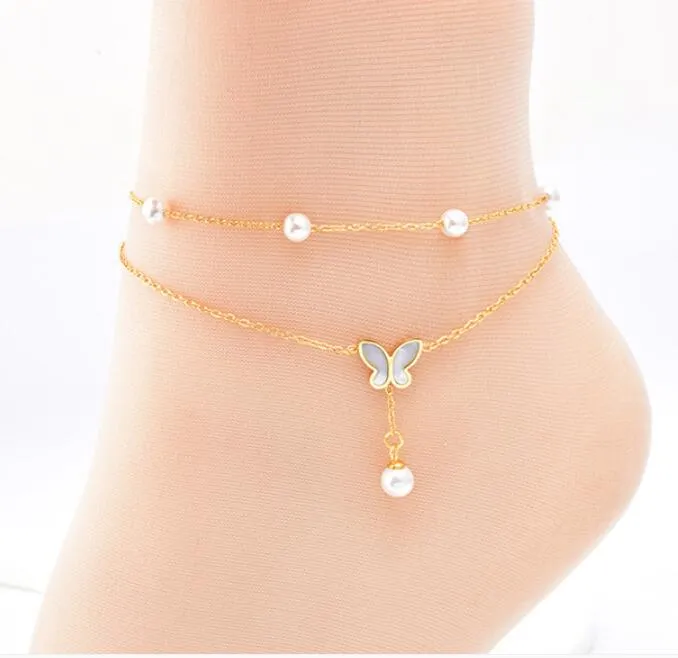 Fashion Anklets 18k gold Titanium Steel Beads Flowers Lucky Clovers Silver Jewelry Mix different styles wholesales anklets