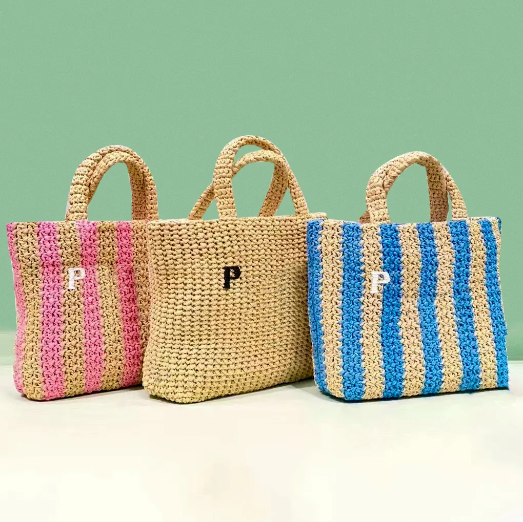 3piece Designer summer Beach weave Straw tote Bags top quality Womens embroidery handbag Shoulder bag luxury Raffia triangle Crossbody clutch hollow out mens bags