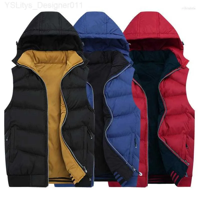 Men's Vests Men's Vests Mens Vest Jacket 2023 Winter Men Hooded Sleeveless Jackets Warm Padded Waistcoat Coats Plus Size L230912