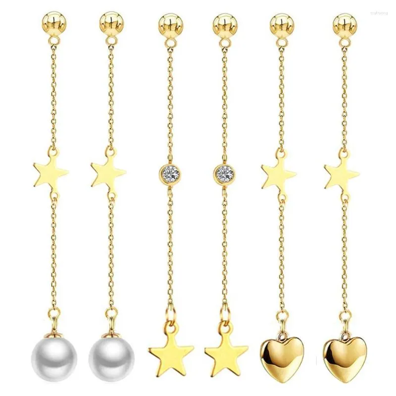 Dangle Earrings MinaMaMa Stainless Steel Long Chain Fuax Pearl Crystal Heart Moon Drop For Women Fashion Jewelry