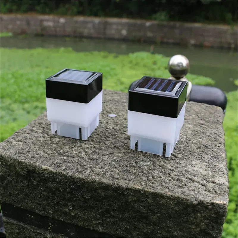 Solar Post Cap Light 2x2 Night Lamp Square Solar Powered Pillar Lights For Wrought Iron Fencing Front Yard Backyards Gate Landscaping Residential