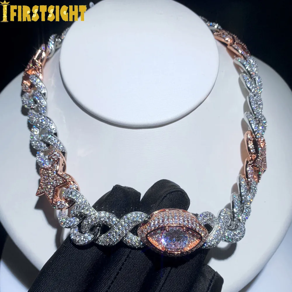 Colares Pingente Miami Eye Lock Cubana Corrente Colar Dois Tons 16mm Iced Out Bling CZ Zircon Infinity Star Charm Homens Mulheres Hip Hop Jóias 230911