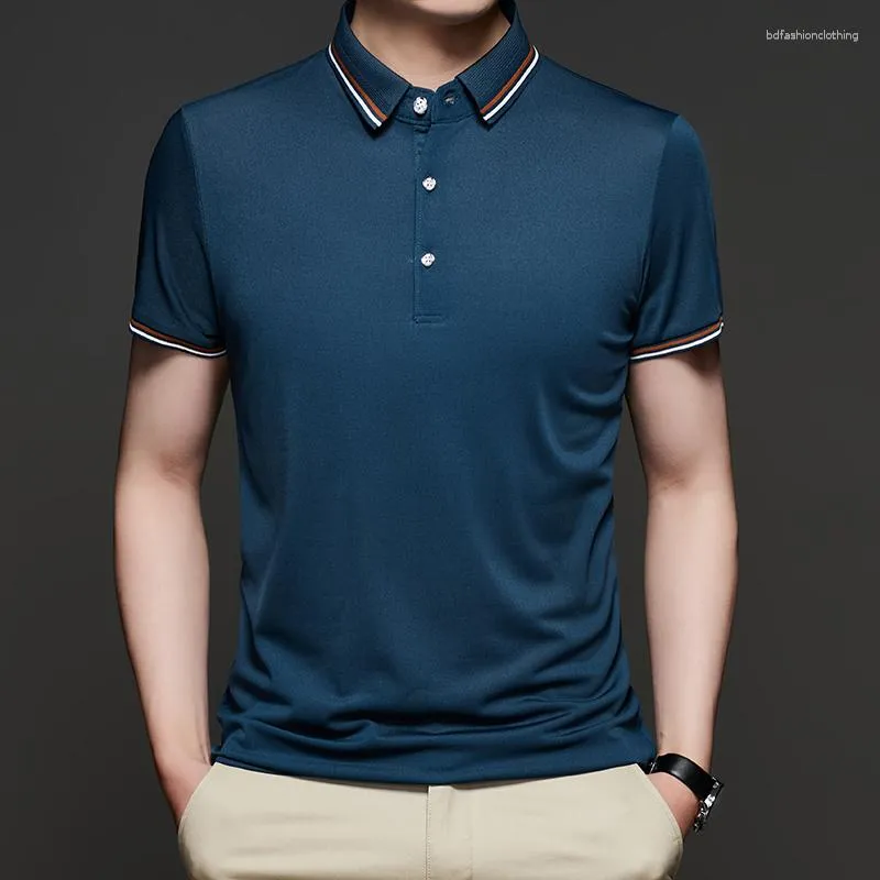 Men's Polos Fashion Business Casual T Shirts Summer Thin Short Sleeve Tshirt Men Slim Solid Color Turn-Down Collar T-Shirt Tops