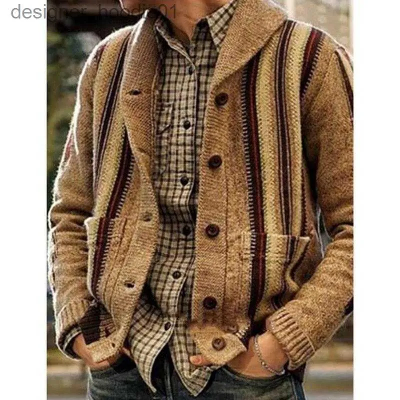 Herrtröjor män avslappnade toppar sjal krage tröja cardigan långärmad zip-up stickad kappa stickad mode jacquard rockar manlig höst ny l230912