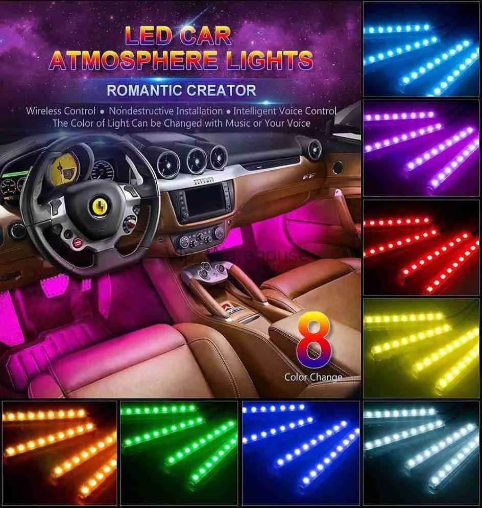 Tiras LED Tiras De Luces LED Para Automóvil 4 Piezas 48 LED Luces Interiores  De Automóviles Multicolores Iluminación Debajo Del Tablero Kit Impermeable  Con Música Y Control Remoto3251549 HKD230912 De 16,51 €