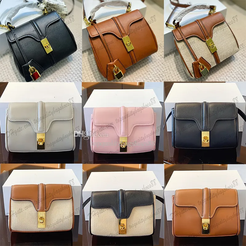 Teen Soft 16 Satinated Safari Bag Luxury Designer Small 16 Triomphe Women 부드러운 가죽 어깨 크로스 바디 백 토트 캐리 턴 잠금 폐쇄 지갑 검은 지갑