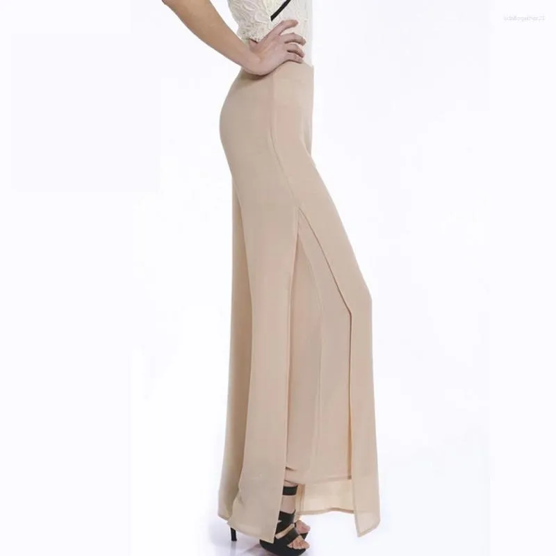 Kvinnor Pants Women Summer Thin Chiffon Xs till 4xl PantsKirt Side Slit Wide Leg Fashion Boutique Soft Split High midjebyxor