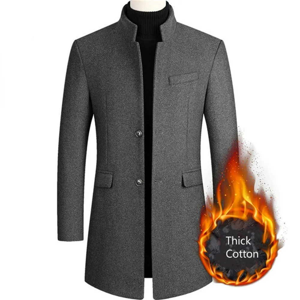 Мужские шерстяные зимние модные мужские приталенные кардиганы с длинными рукавами, пальто, куртка, костюм, однотонные мужские длинные шерстяные пальто 230911