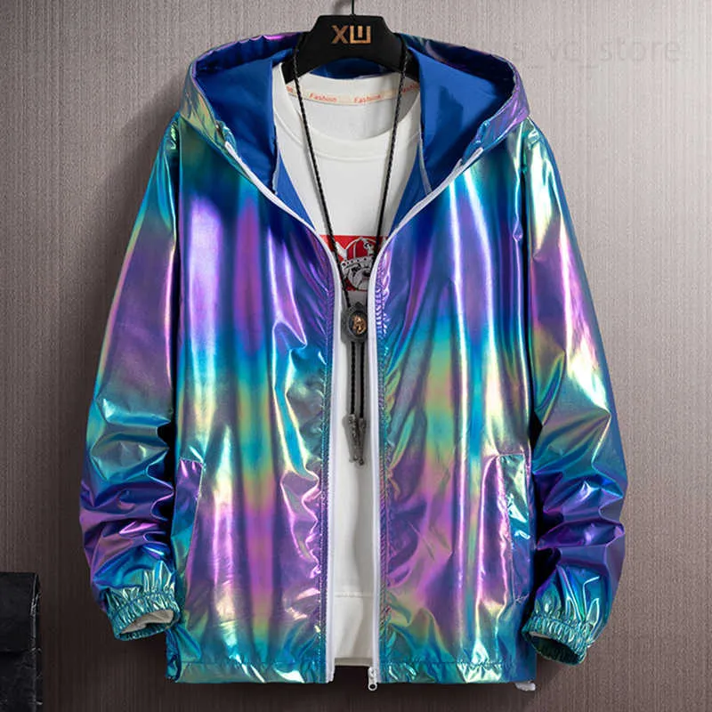 Kurtki męskie 2023 Summer Rainbow Light Kurtka Mężczyźni z kapturem wiatraka Ochrona przeciwsłoneczna Ubranie męskie Ubrania łowić rozmiar 5xl 6xl 7xl T230912