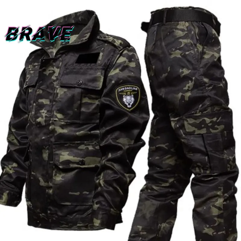 Men's Tracksuits Camouflage Military Tactics Set Wear Resistant Multi Pocket Breathable 2 piece Outdoor Sports Climbing Clothing 230912