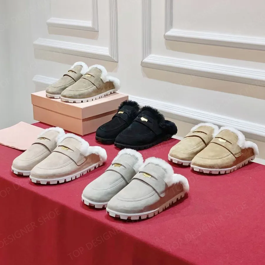 Nueva moda, zapatillas de piel cálidas para invierno, sandalias peludas para mujer, sandalias mullidas de diseñador de lujo, zapatos de fábrica