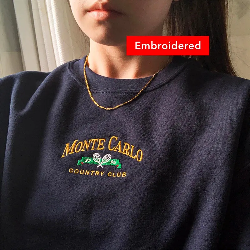 Bluzy bluzy bluzy damskie Monte Carlo Country Clubs Letters Haftowanie drukowania vintage bluzy unisex crewneck luźne gęste polarowe jesienne pullover 230911