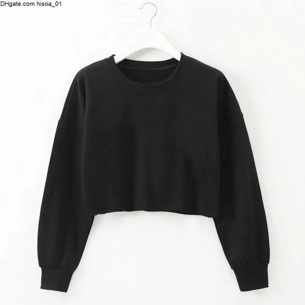 Women Long Sleeve Short Hoodie Sexy Solid Color Cropped Hoodies Sweatshirt Pullover Harajuku Crop Tops Sudadera Streetwear