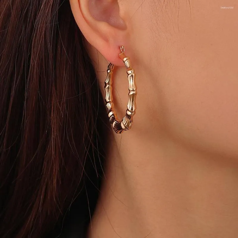 Boucles d'oreilles créoles en bambou pour femmes, rondes en or, Vintage, luxe, Punk, géométrique, mode, bijoux pour filles, boucles d'oreilles pendantes