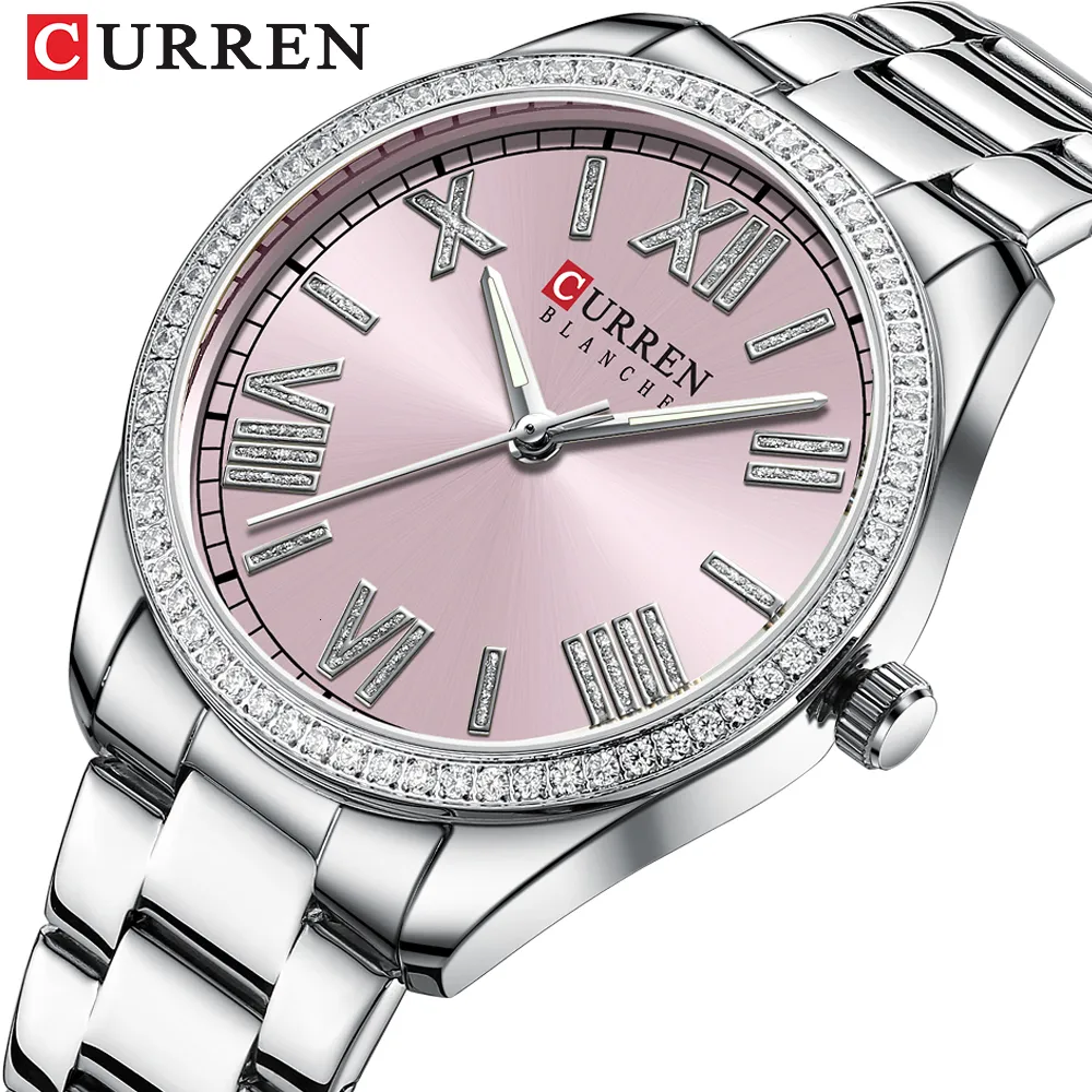 Armbanduhren CURREN Luxus-Quarz-Damenarmbanduhr Silber Charmantes Zifferblatt mit Edelstahlband Leuchtzeiger 230911