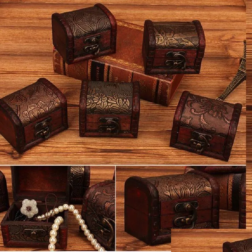 Gift Wrap 200Pcs/Lot Small Vintage Trinket Boxes Wooden Jewelry Storage Box Treasure Chest Case Home Craft Decor Randomly Pattern Dr Ot6T0