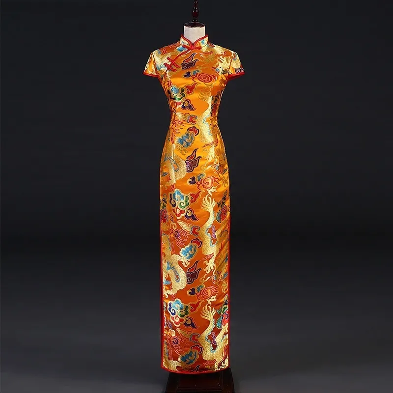 Podstawowe sukienki swobodne xs 3xl eleganckie kobiety nowatorskie długie qipao wykwintna chińska sukienka imprezowa seksowna szczupła ulepszanie Cheongsam Vintage Oriental 230911