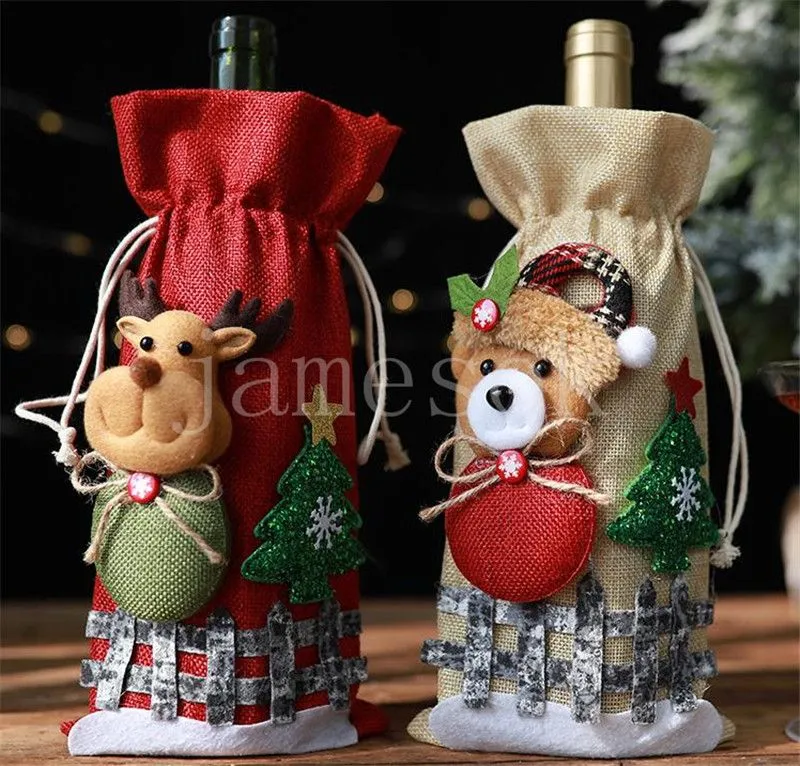 Natal garrafa de vinho capa feliz natal decoração feriado papai noel champanhe garrafa capa decorações de natal para casa de740