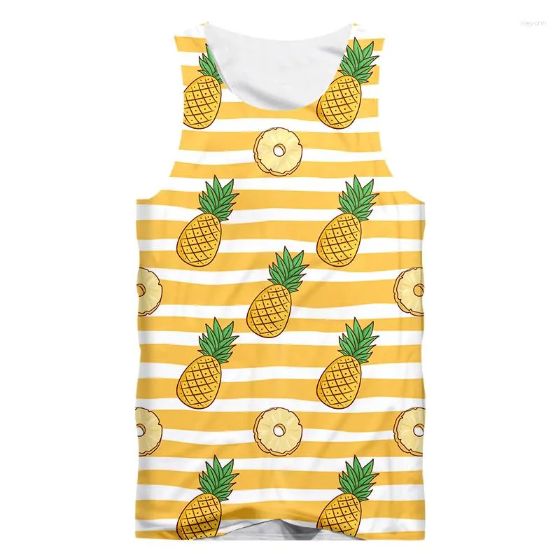 Men's Tank Tops 3D Top Striped Pineapple Print Casual Plus Size Sweatshirt Leaves Fitness Sleeveless Shirt Drop