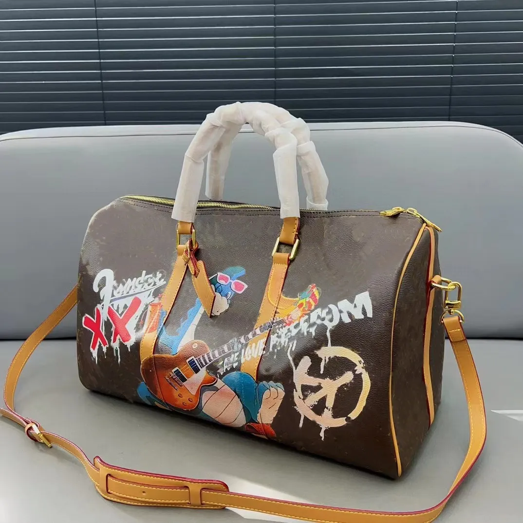 Torba męskie kobiety designerskie torby graffiti torby podróży skórzane weekendowe luzgi kreatywne kwiaty 45 cm Bagaż bagażnika dużej pojemności