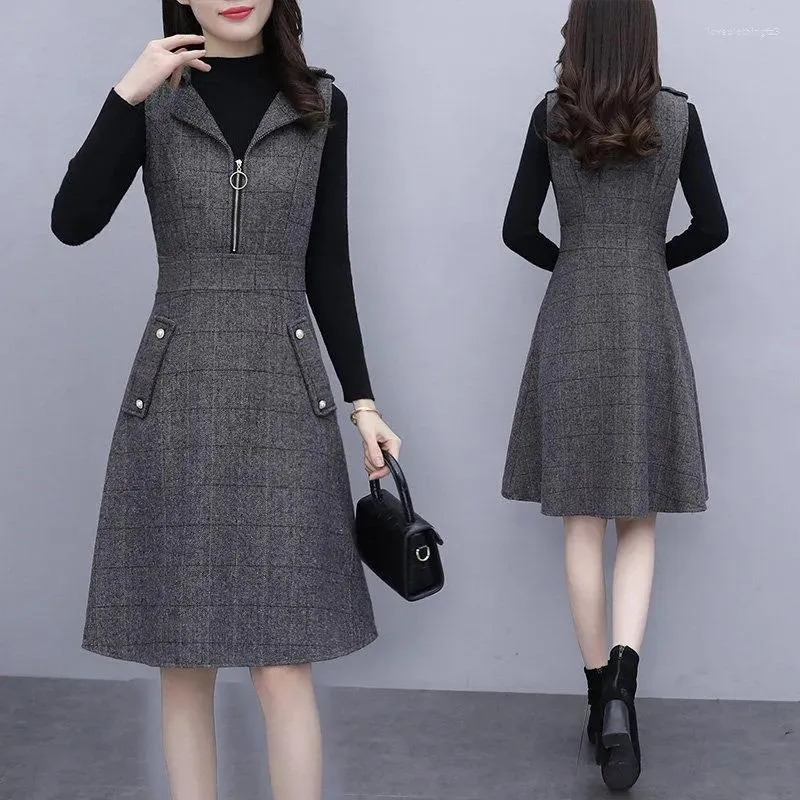 Work Dresses Women Woolen Dress Set Autumn Winter Knitting Tops