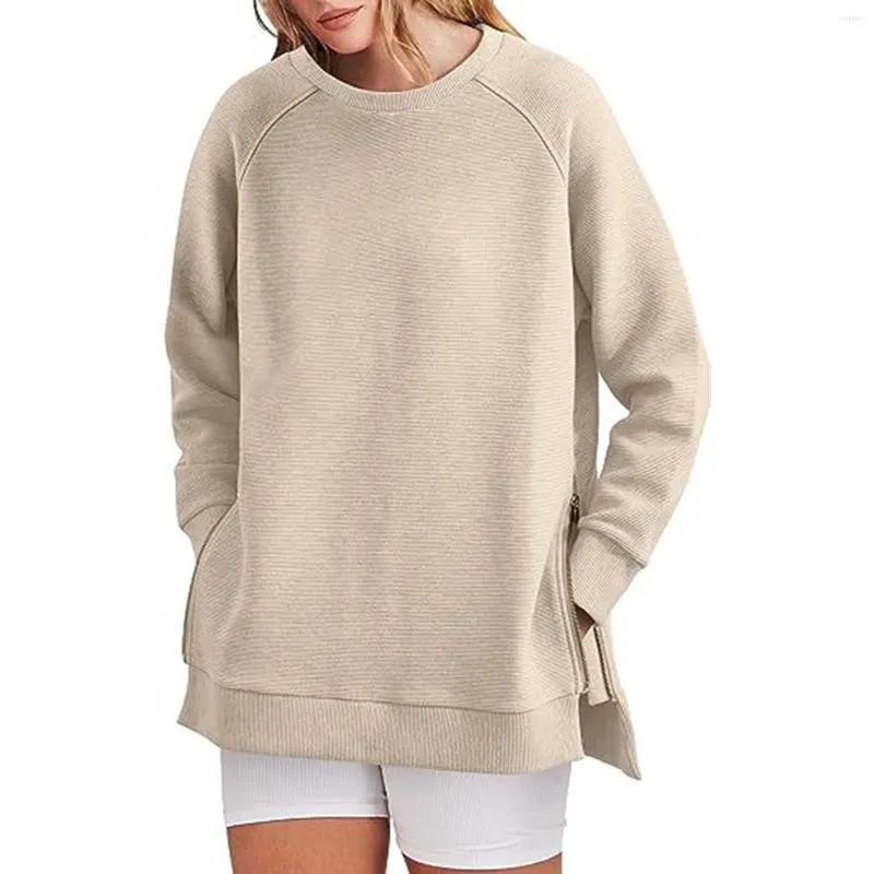 Damen Hoodies Sweatshirts Langarm Tunika Tops Rundhalsausschnitt Weicher Pullover mit seitlichem Reißverschluss Hemdkleidung 2023 Bekleidung Junior