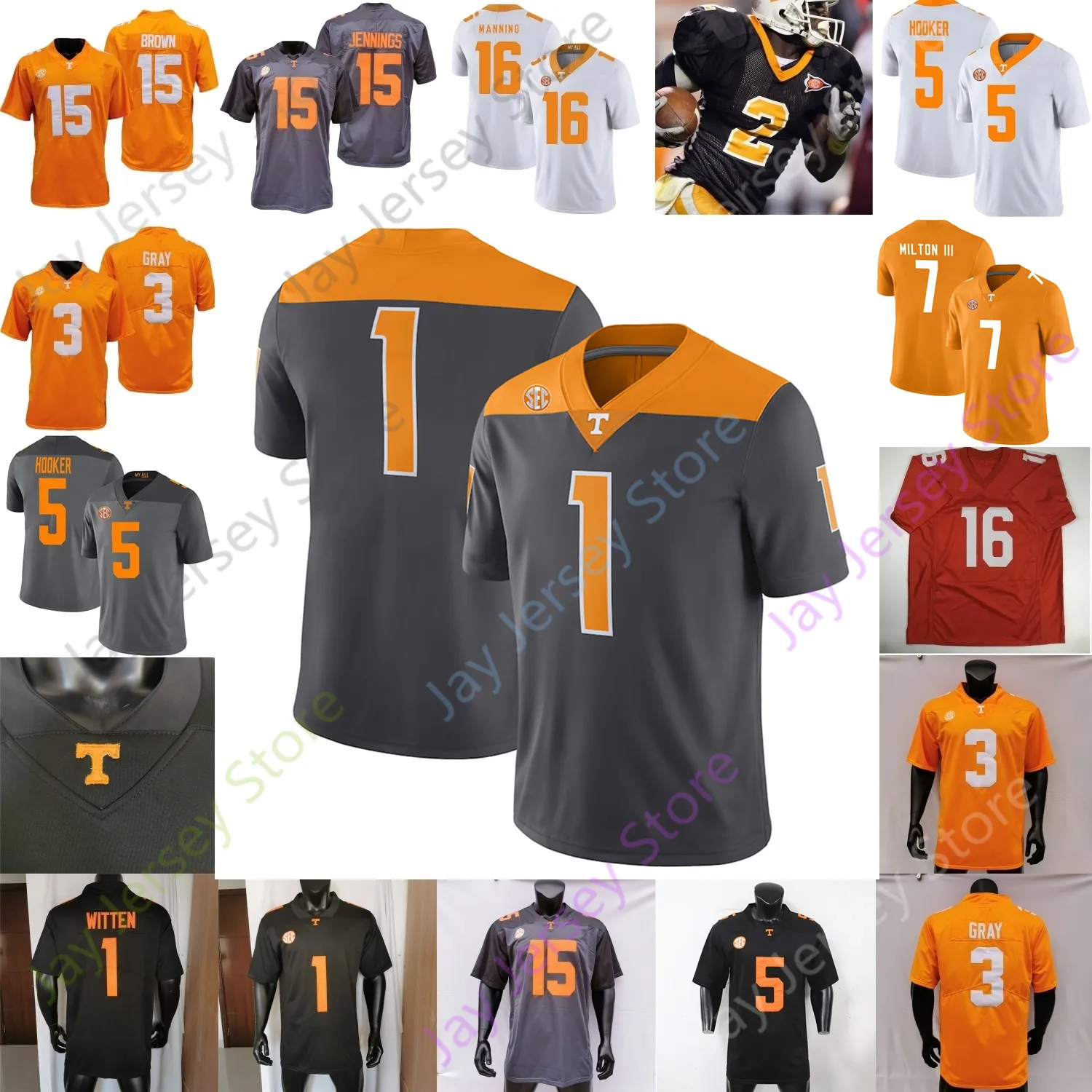 Tennessee Volunteers Football Jersey NCAA College Joe Milton III Peyton Manning Hendon Hooker Jaylen Wright Small McCoy Beasley Burrell White Hyatt Berry Grey