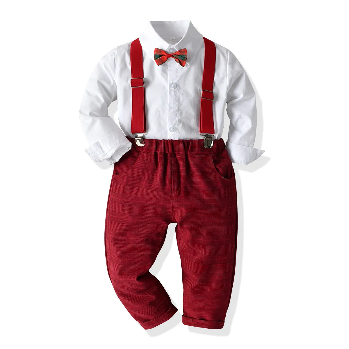 Clothing Sets Autumn Winter Toddler Boys Clothing Set Children's Formal White Shirt TopsSuspender Pants 2PCS Suit Kids Christmas Outfits 230912