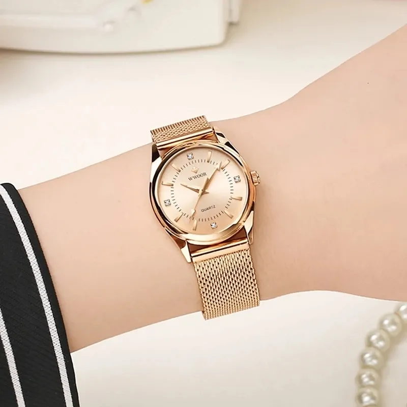 Armbanduhren 2023 WWOOR Modemarke Damenuhren Luxus Diamant Rose Gold Frauen Armband Uhr Elegantes Kleid Für Mädchen Montre Femme 230911
