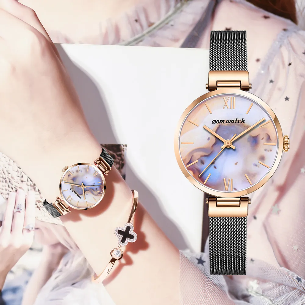 Wristwatche Watches Dom Rose Gold Silver Ladies Watch Womens Quartz Dress Wristwatch Feminino Reloj Mujer Kol Saati 230911