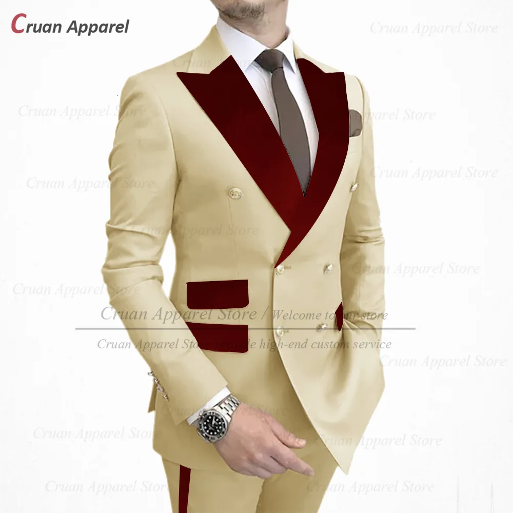 Men's Suits Blazers Fashion Suits for Men Slim fit Luxury Prom Wedding Tuxedos Burgundy Velvet Lapel Blazer Vest Pants 3 Pieces Tailor-made Mens Set 230912